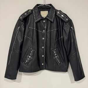 Maje Paris Belvisa Studded Leather Jacket Moto Biker Size 40 Black